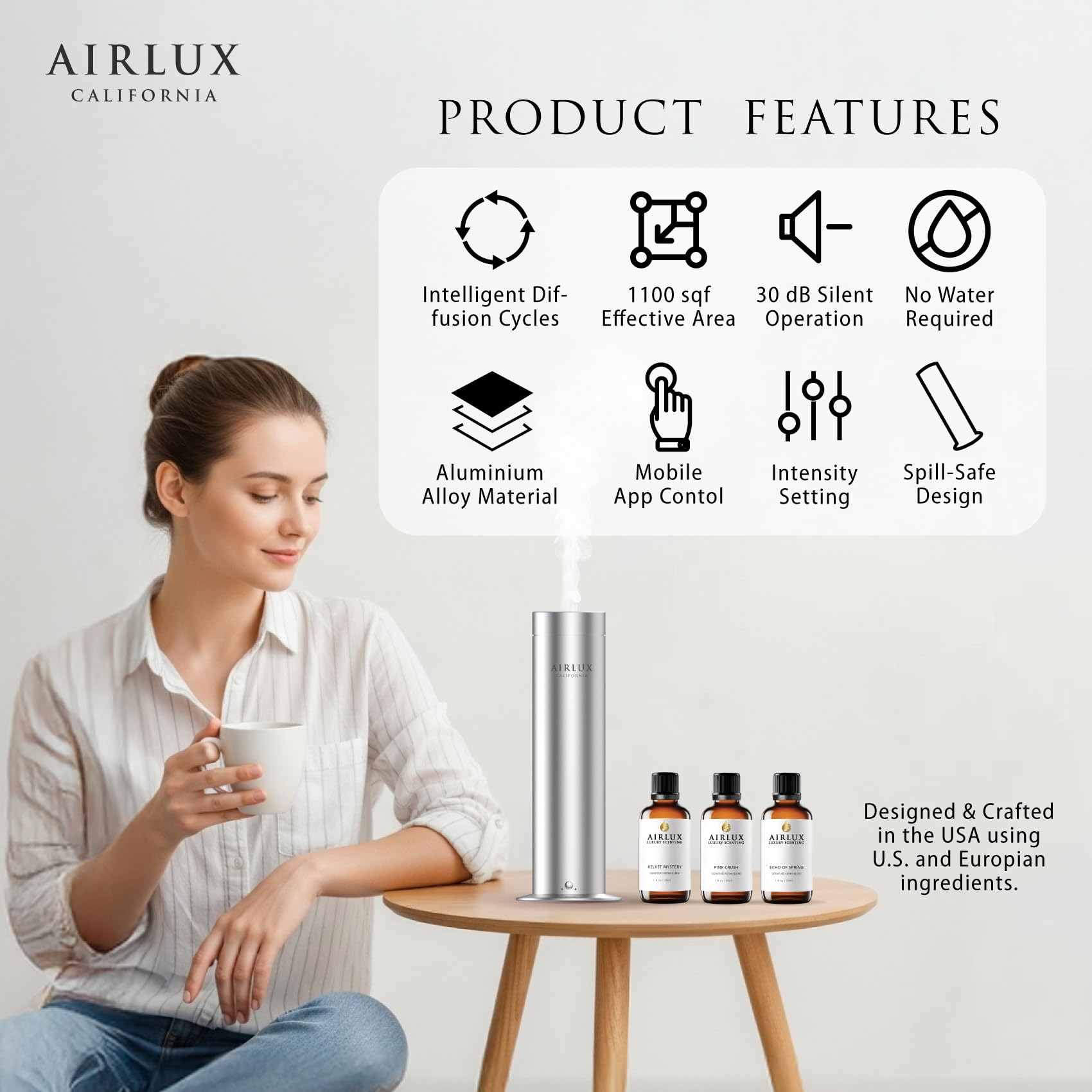 Airlux Lunar compatible huiles pures, personnalisation de l intensité.