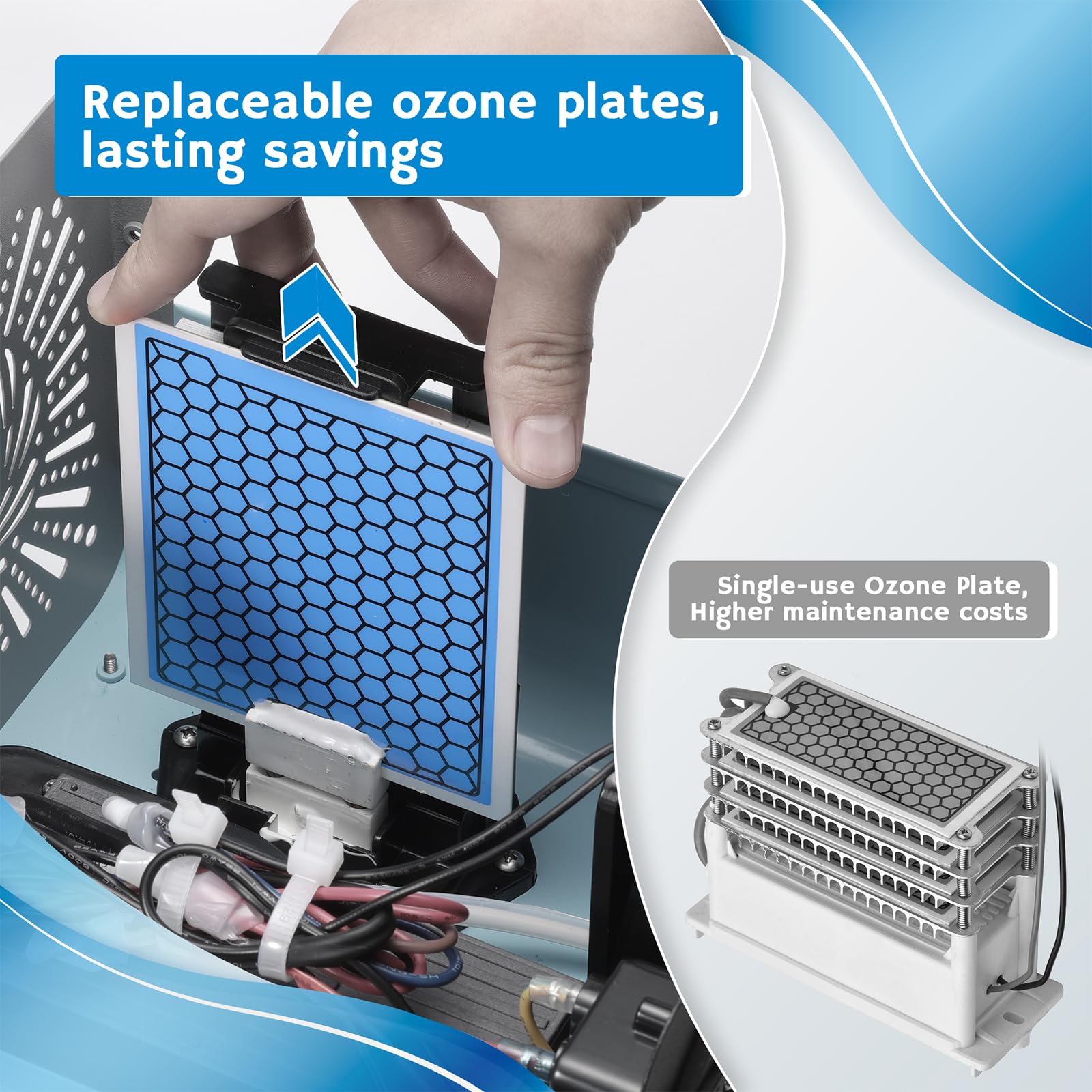 Entretien de la plaque Airthereal, lumière bleue et efficacité préservée.