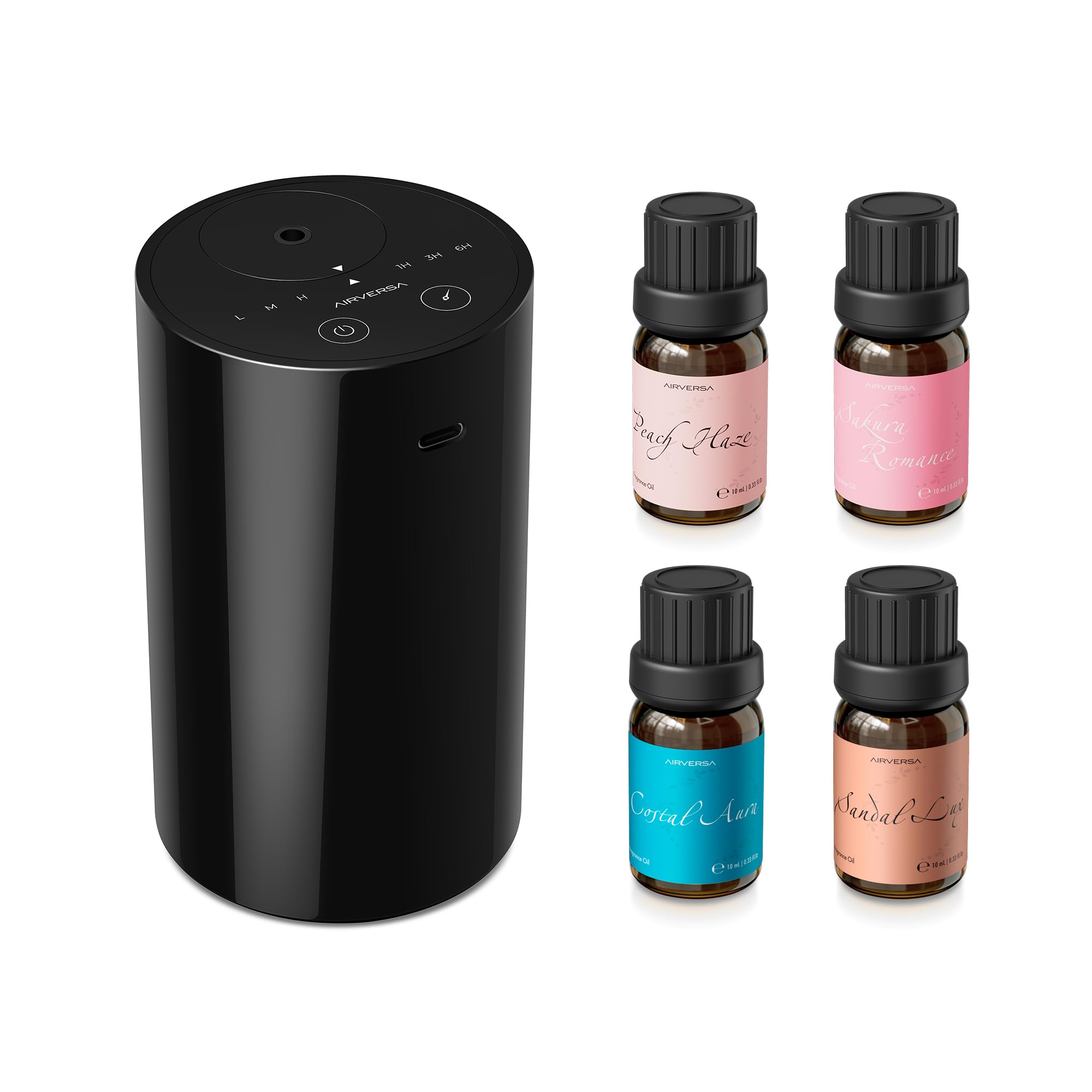 Airversa AN8 noir: diffuseur portable pratique pour voiture et bureau.