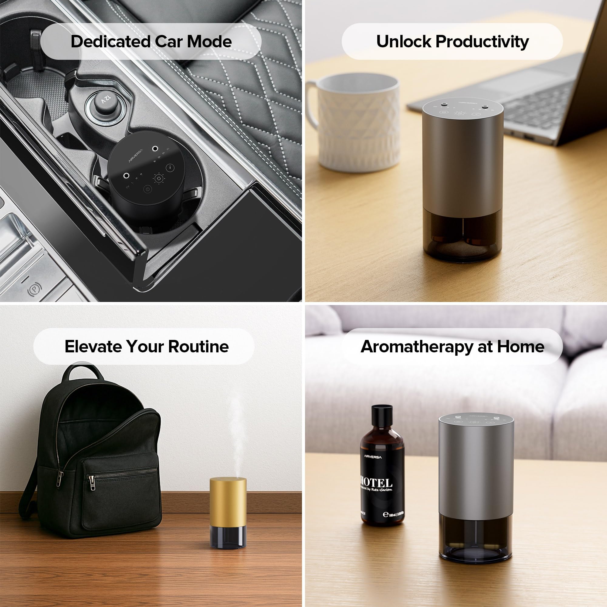 Airversa contrôle tactile sur le dessus pour régler aromathérapie et minuterie.
