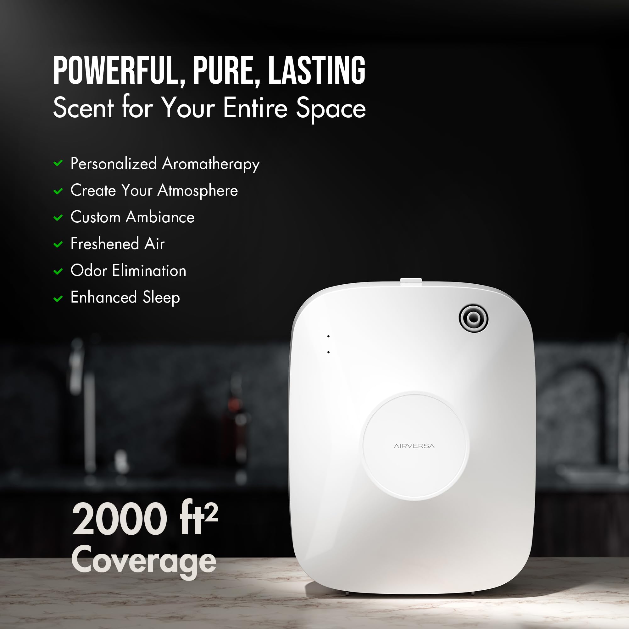 Airversa diffuseur sans eau prêt pour montage mural, économie d'espace.