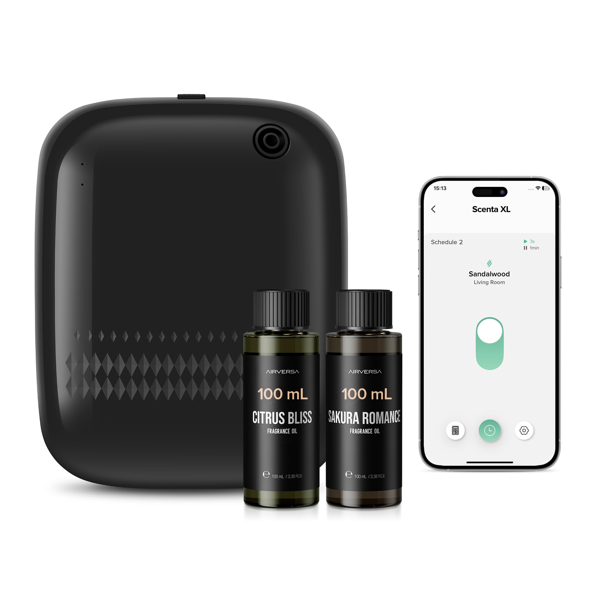 Airversa diffuseur sans eau noir 400 ml, diffusion silencieuse et continue.