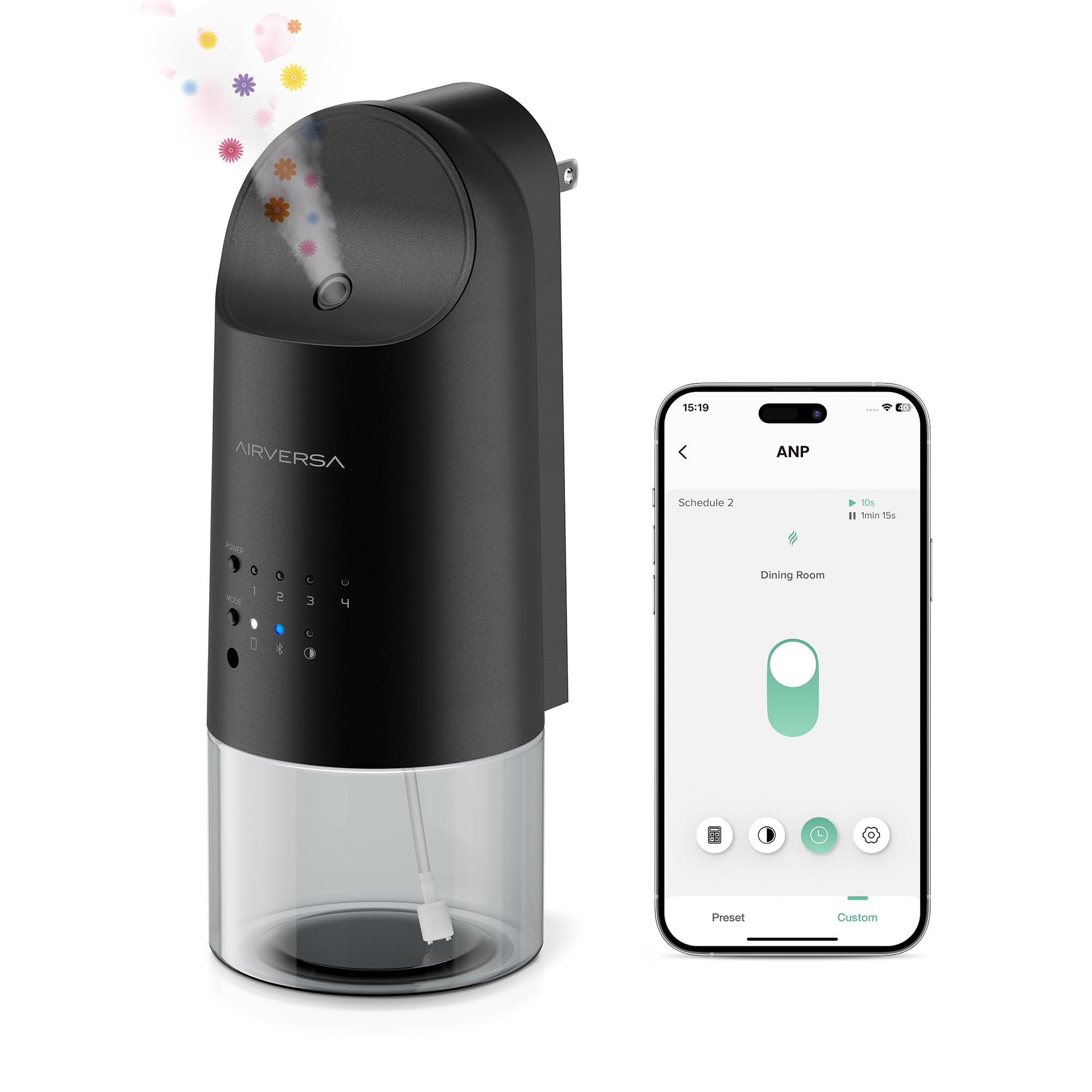 Airversa diffuseur sans eau en prise murale, parfum durable dans le salon.