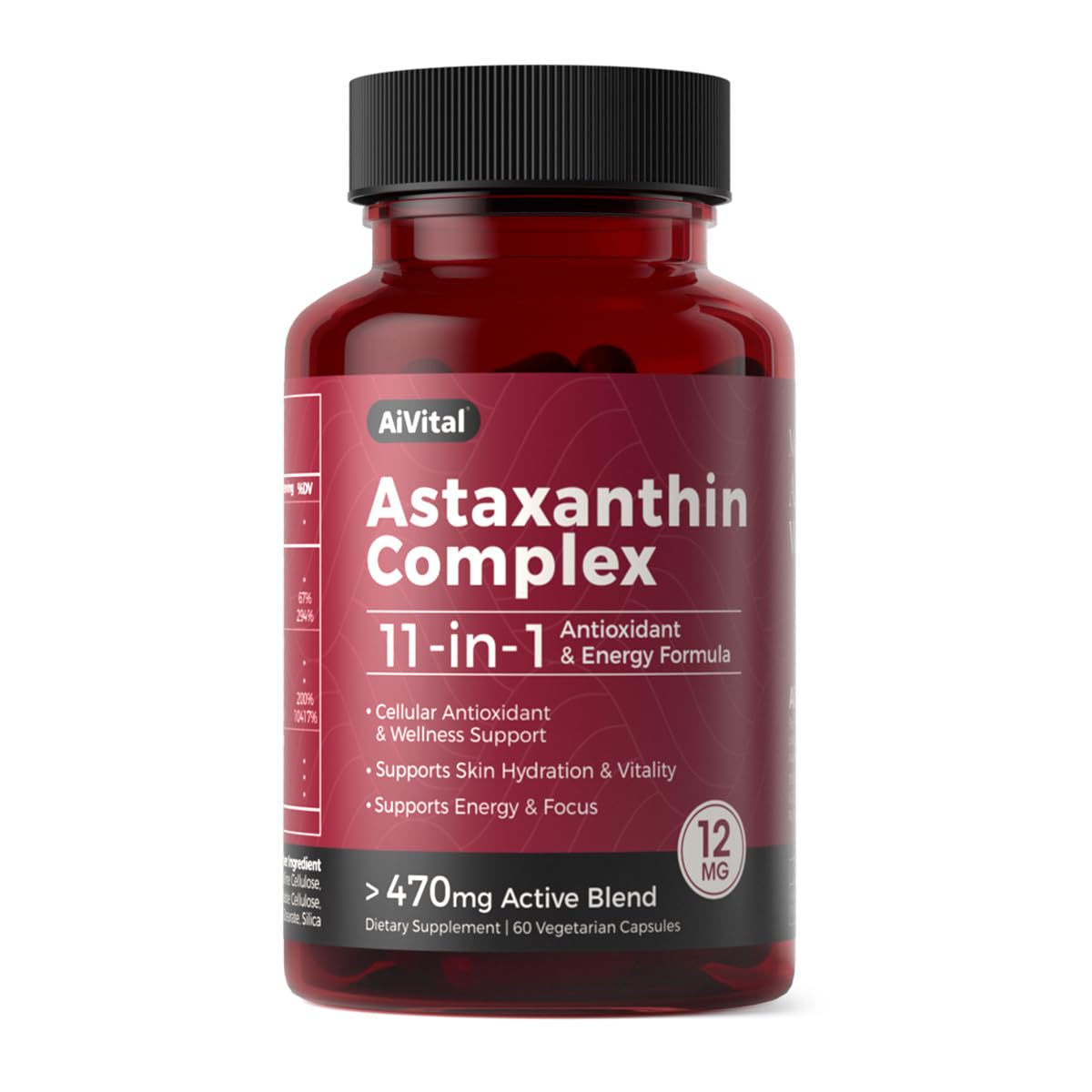 AiVital Astaxanthin: bouteille visible, soutien quotidien à l'énergie et à la peau