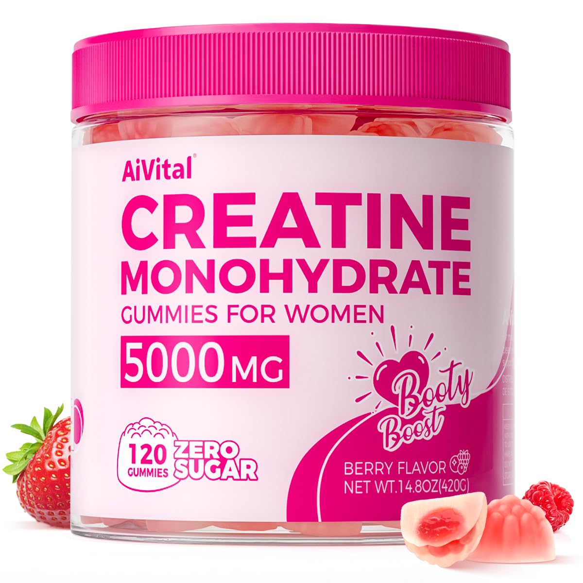 AiVital Gomme Créatine pour Femmes — bouteille ouverte, pratique pour l’entraînement.