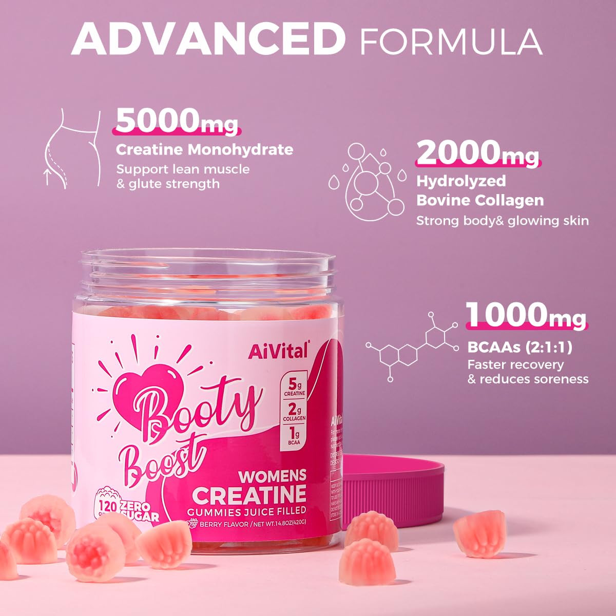 AiVital Gomme Créatine pour Femmes — étiquette détaillée, information nutritionnelle et bénéfices potentiels.
