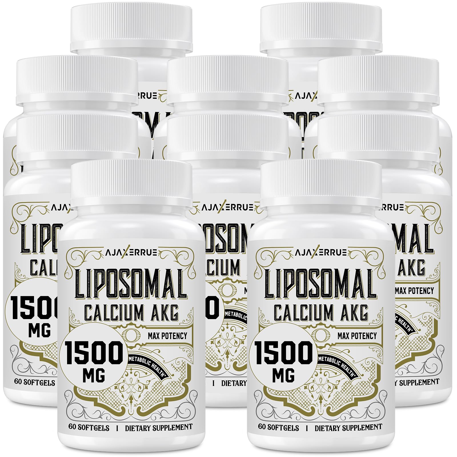 AJAXERRUE Calcium AKG liposomal, bouteille prête pour énergie durable et absorption améliorée.