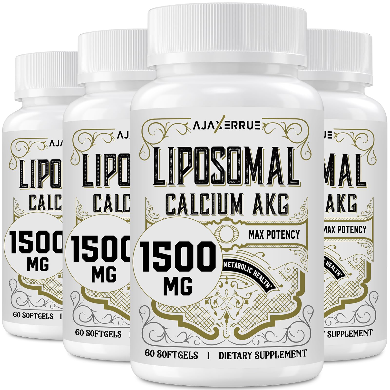 AJAXERRUE Liposomal Calcium AKG, bouteille visible, soutien potentiel à l'équilibre énergétique quotidien.