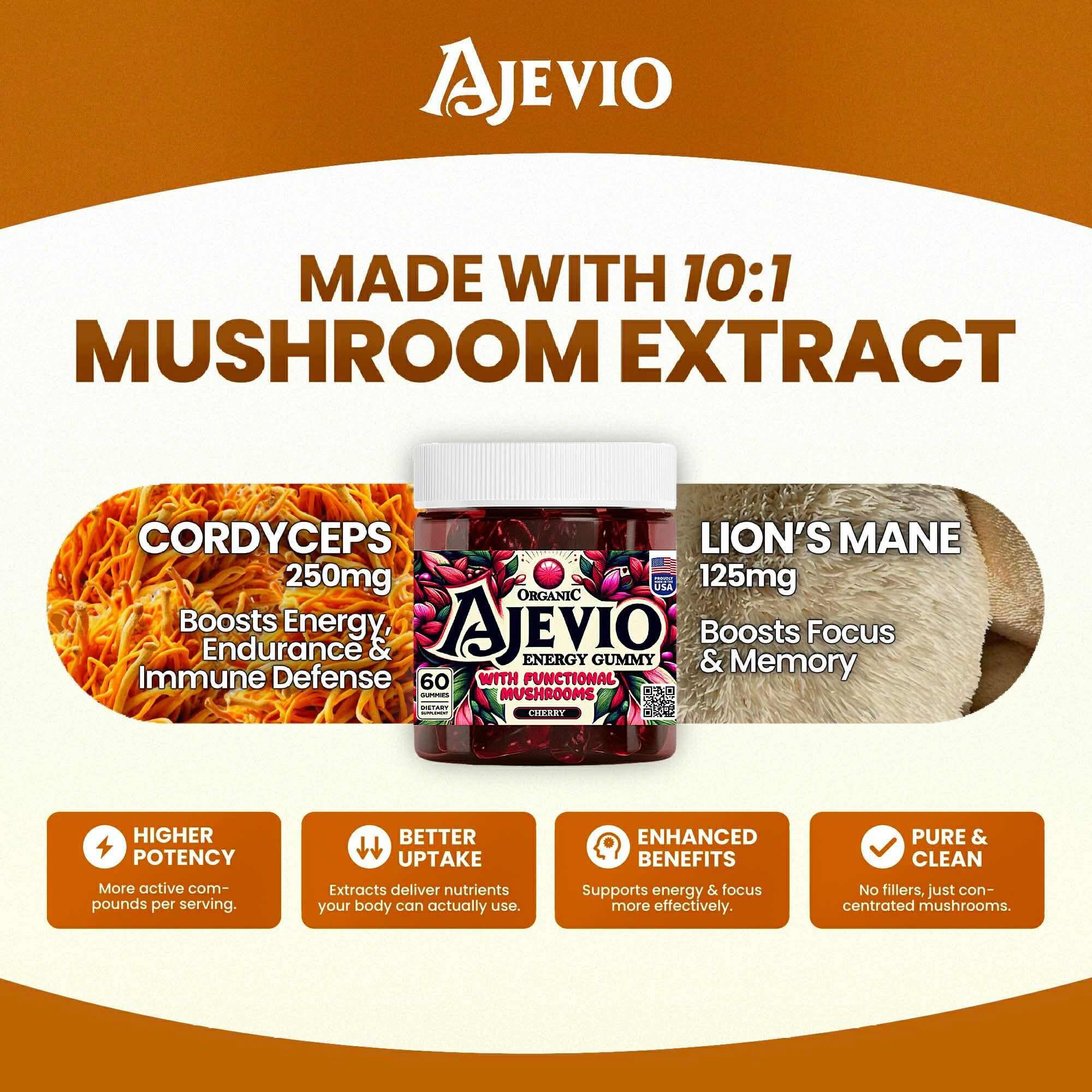 Gommes AJÉVIO crinière de lion et Cordyceps, concentration et clarté mentale