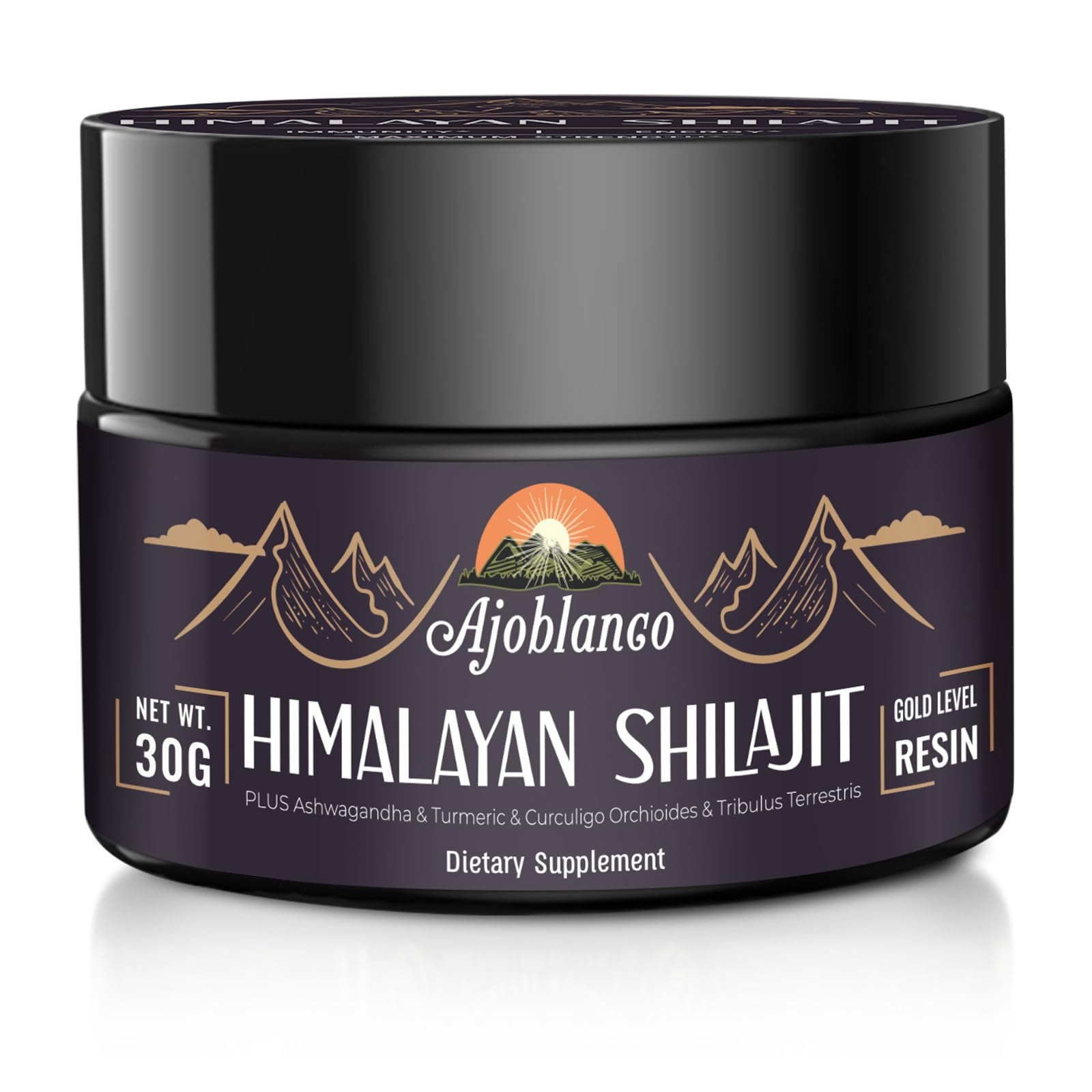 Ajoblanco Résine Shilajit 600 mg – bouteille lumineuse pour énergie durable