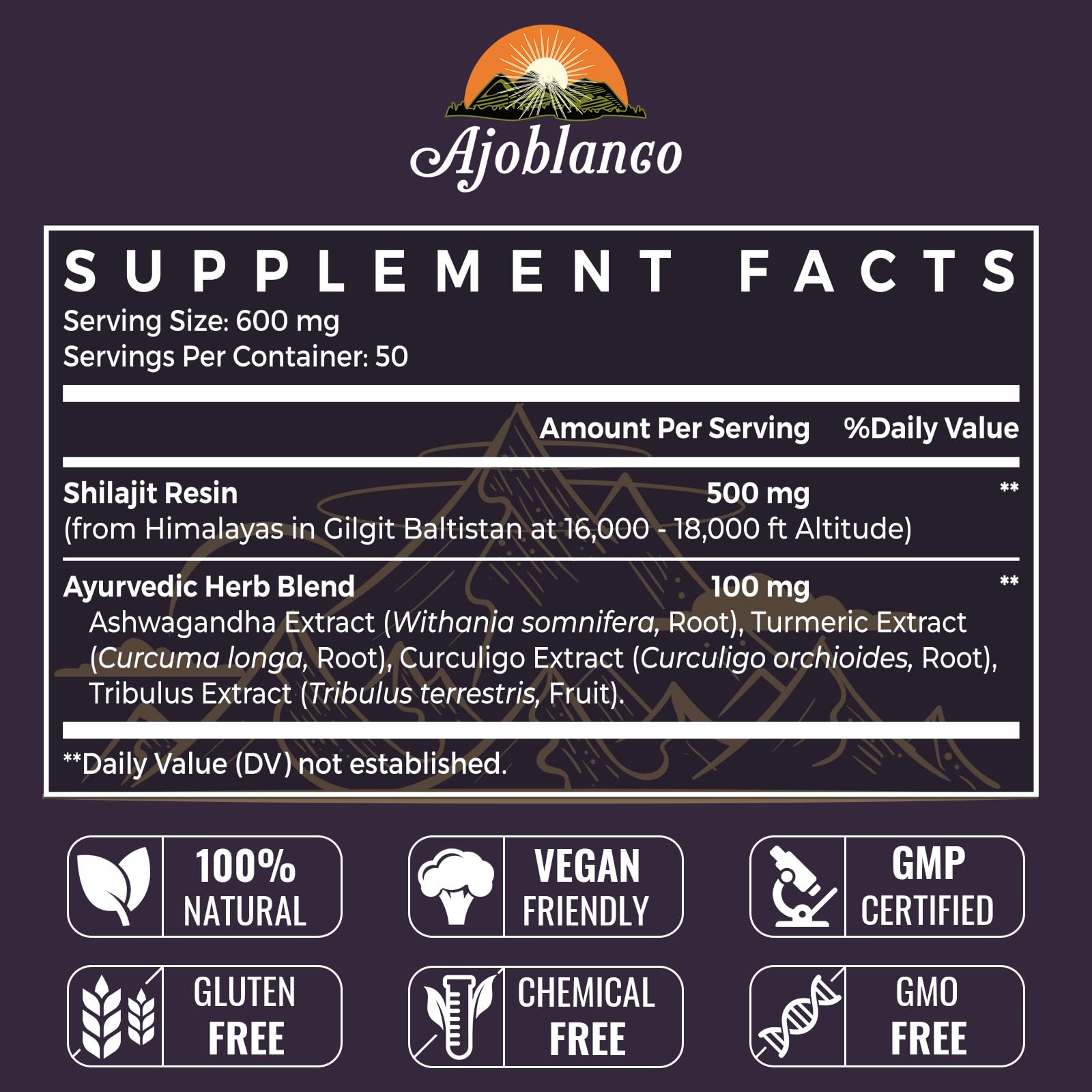 Ajoblanco Résine Shilajit, vue des montagnes himalayennes; soutien énergétique possible.