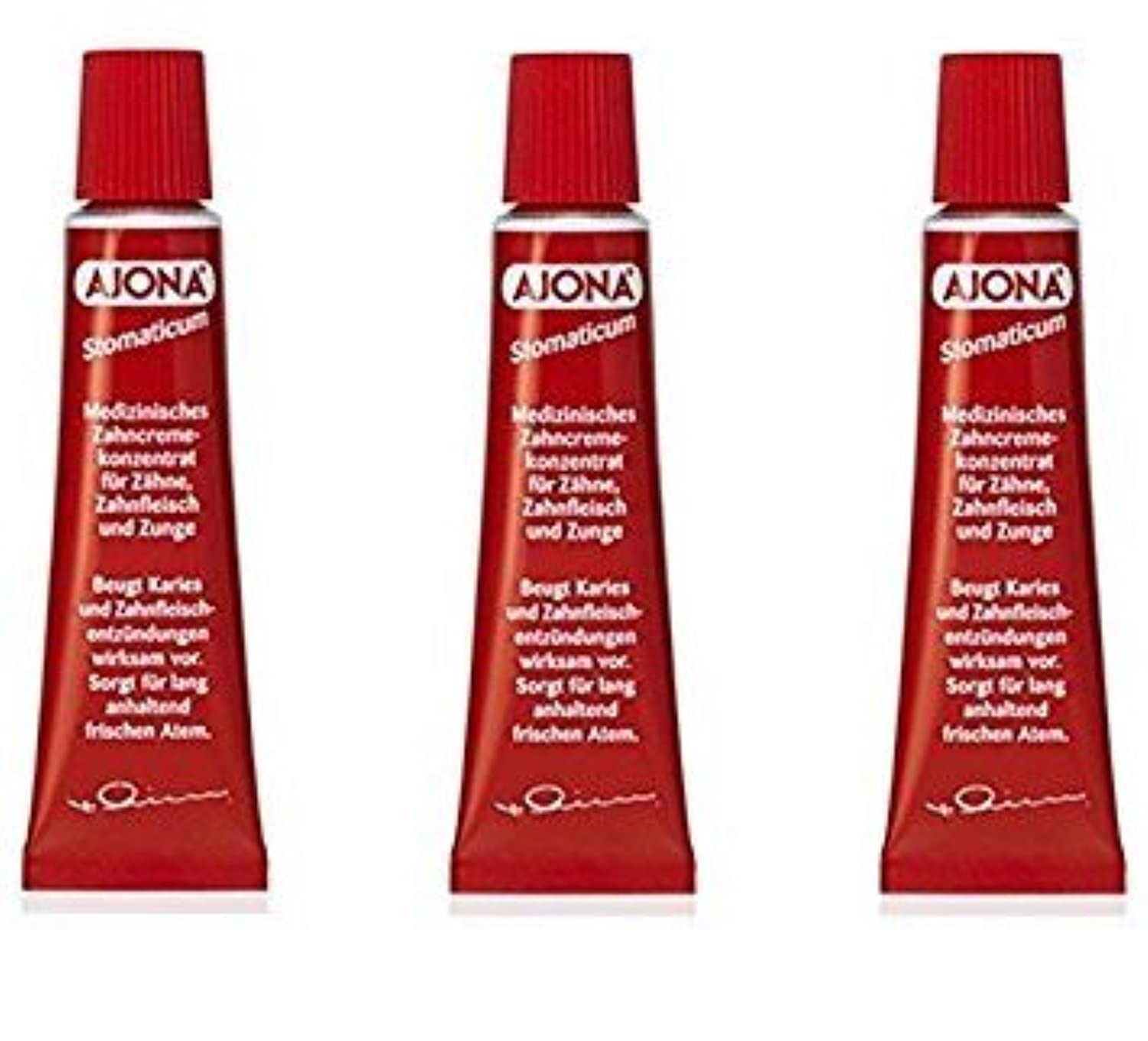 Ajona Stomaticum dentifrice pack 3 prêt pour voyage et routine quotidienne.