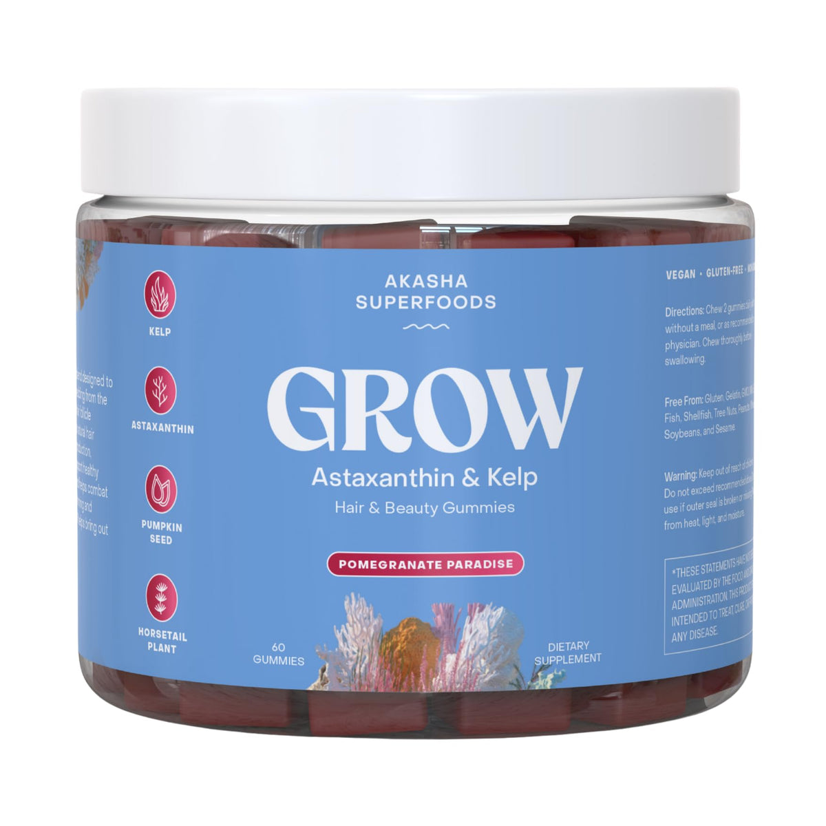 Gommes Akasha Grow emballage et étiquette, présentation premium pour votre routine.