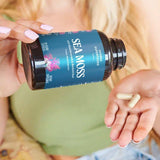 Capsules Akasha Superfoods Sea Moss, racine de bardane incluse pour des nutriments naturels.