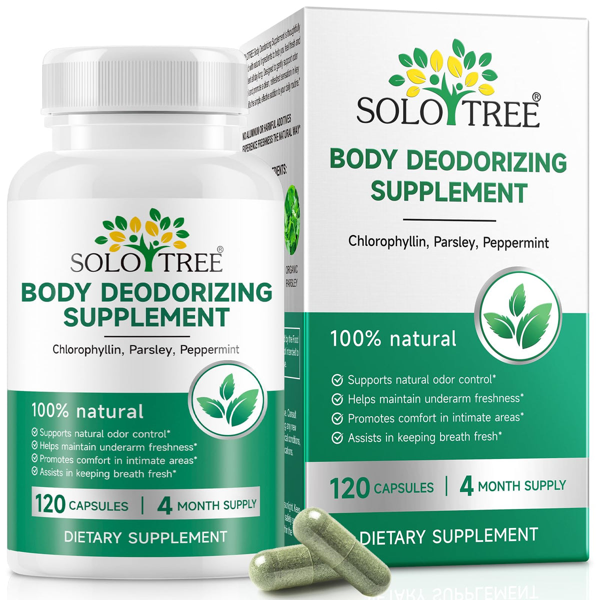 Akeeronn bouteille de capsules chlorophylle, fraîcheur durable tout au long de la journée.