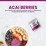 Étiquette claire sur le sachet AKI Organic Acai Powder pour transparence.
