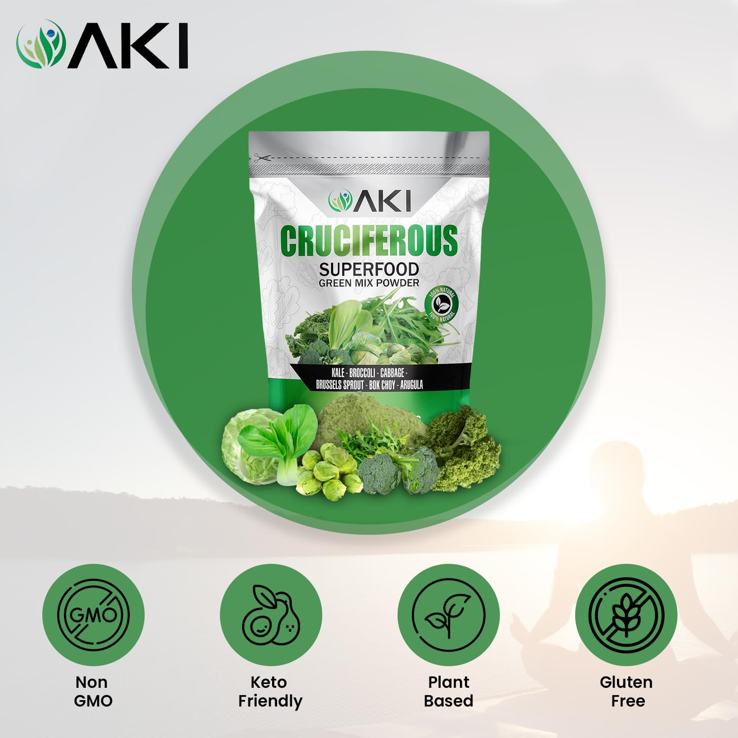AKI ORGANIC Bouteille poudre vert: intégration facile dans les boissons