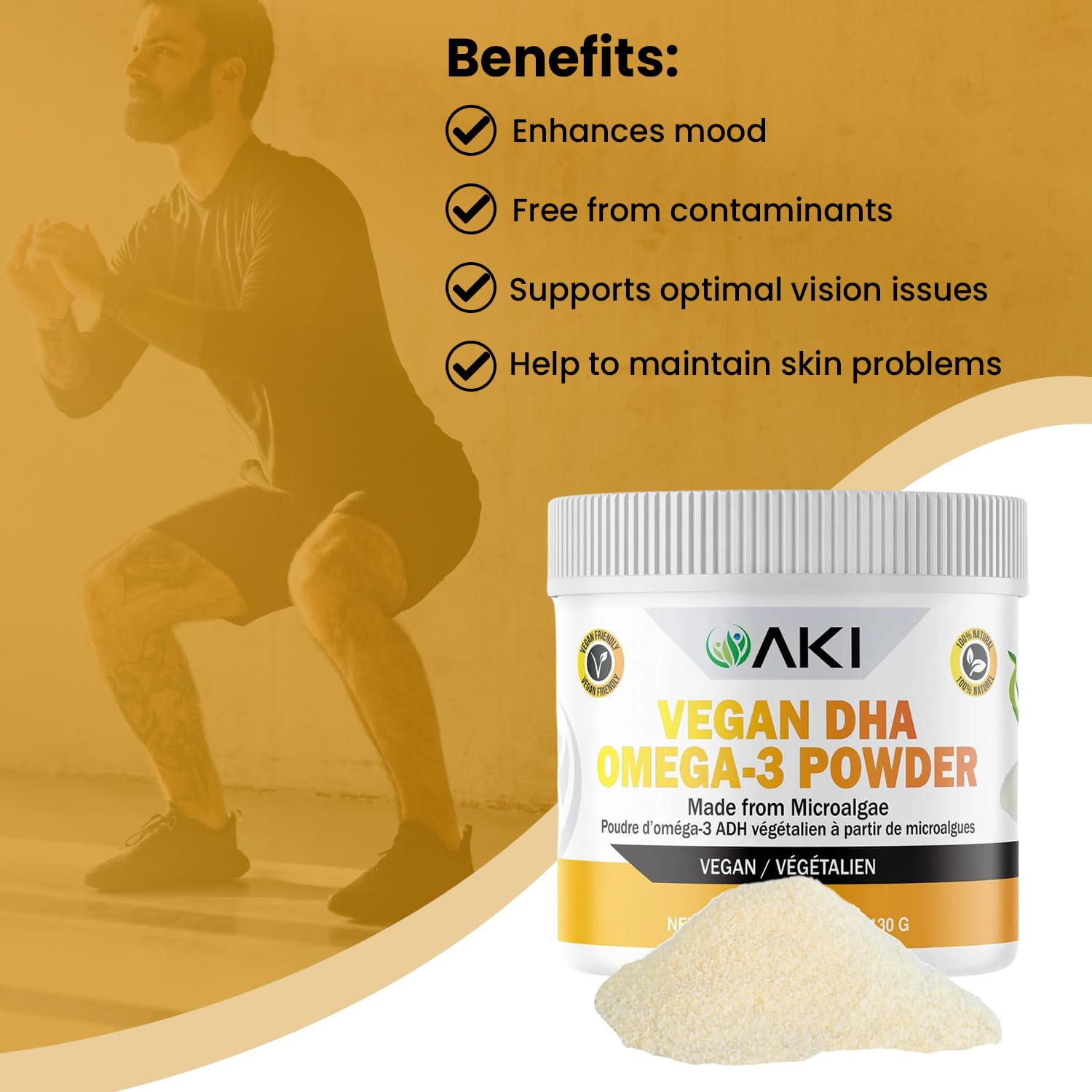 AKI ORGANIC DHA en poudre pour céréales, goût neutre et pratique