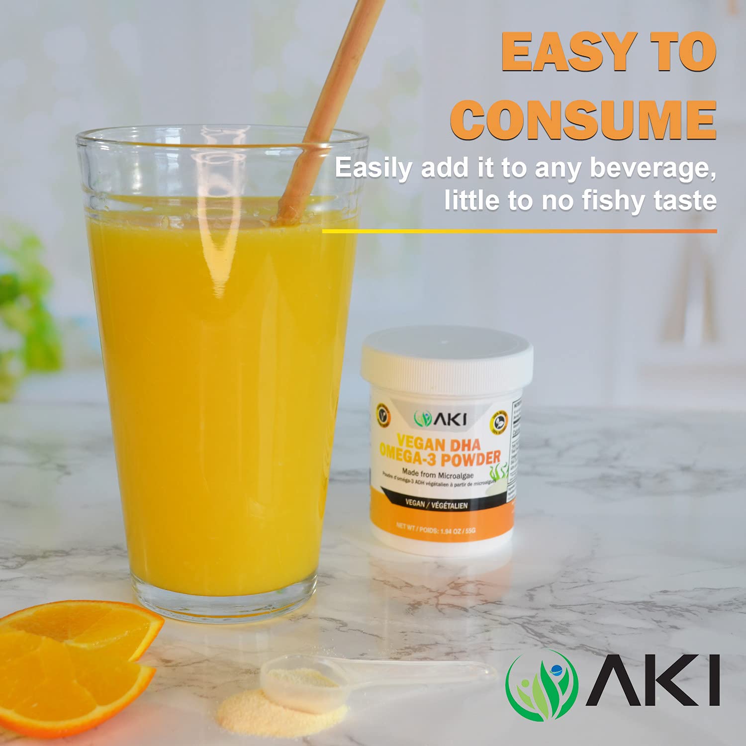 AKI ORGANIC Doseur de poudre DHA Microalgue pour doser facilement.