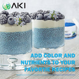 AKI ORGANIC E18 poudre bleue utilisée en pâtisserie pour une teinte éclatante.