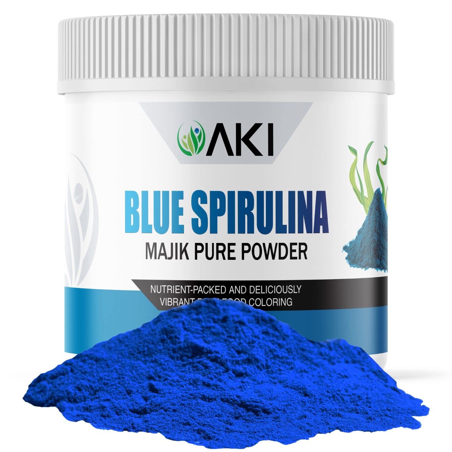 AKI ORGANIC E18 poudre spiruline bleue concentrée pour smoothies riches en nutriments.
