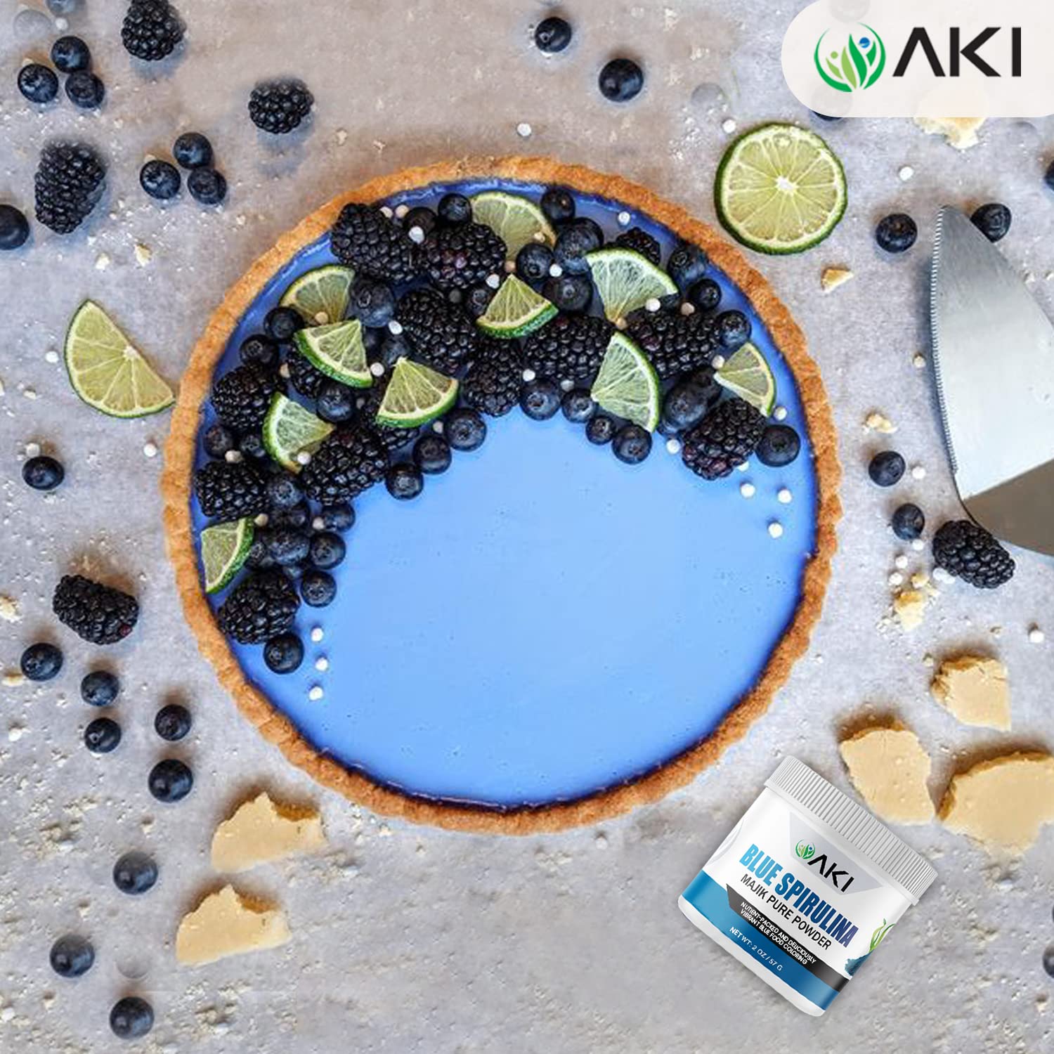 AKI ORGANIC E18 spiruline bleue concentrée dans boissons colorées et saines.