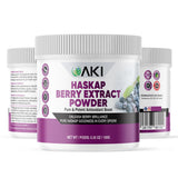 Étiquette AKI ORGANIC Haskap Extract montrant ingrédients naturels.