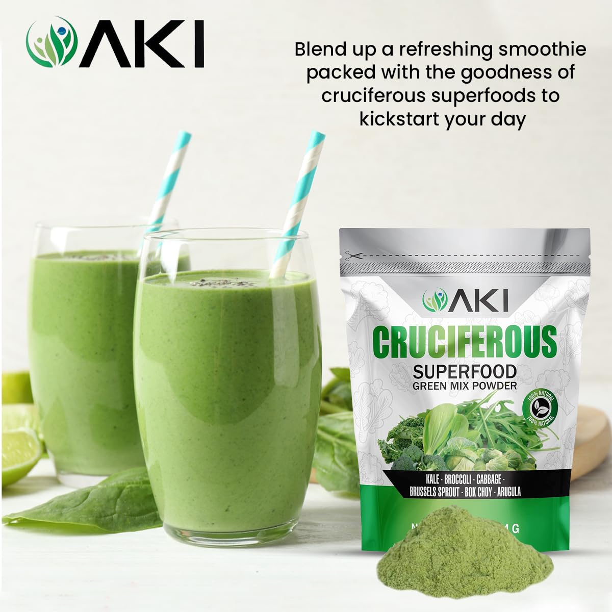 AKI ORGANIC Ingrédients chou frisé-brocoli: sources de vitamines et fibres