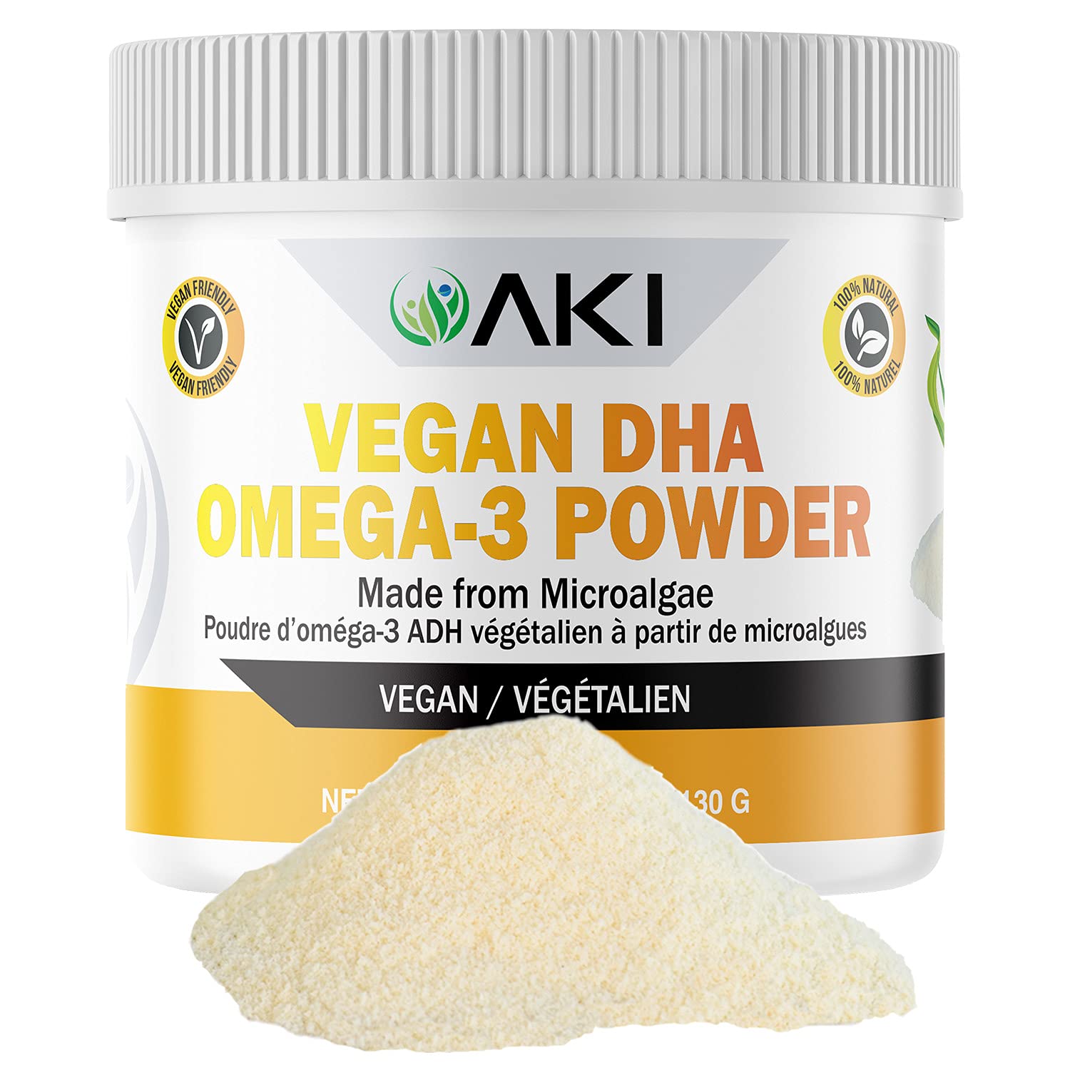 AKI ORGANIC Omega-3 DHA en poudre microalgues, intégration facile dans les smoothies quotidiens