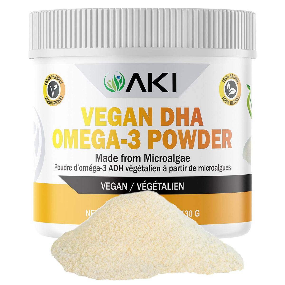 AKI ORGANIC Omega-3 DHA en poudre microalgues, intégration facile dans les smoothies quotidiens