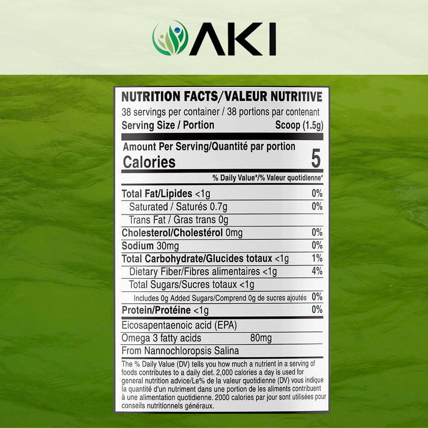 AKI ORGANIC Poudre phytoplancton marin avec cuillère, dosage pratique.