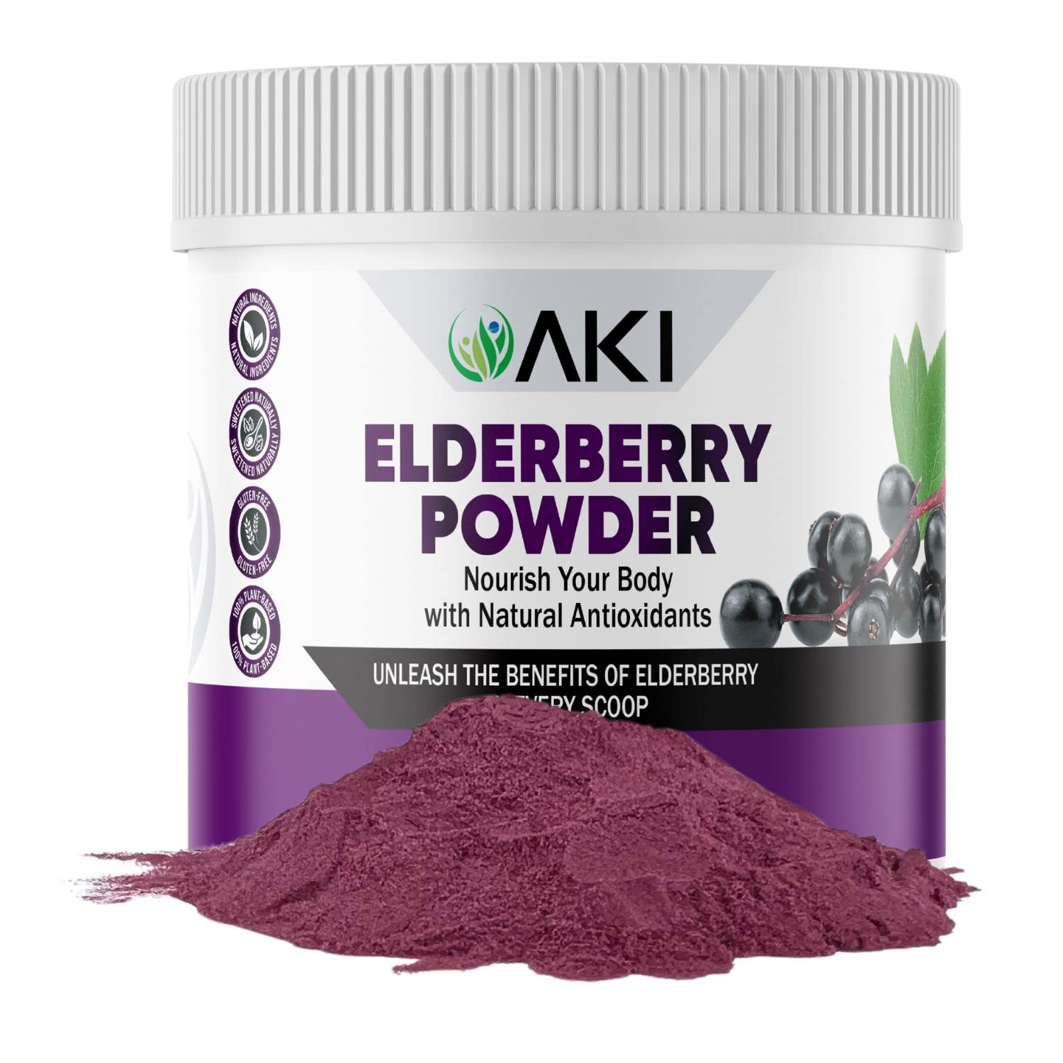 AKI Organic poudre de sureau noir pour smoothie velouté et nutritif.