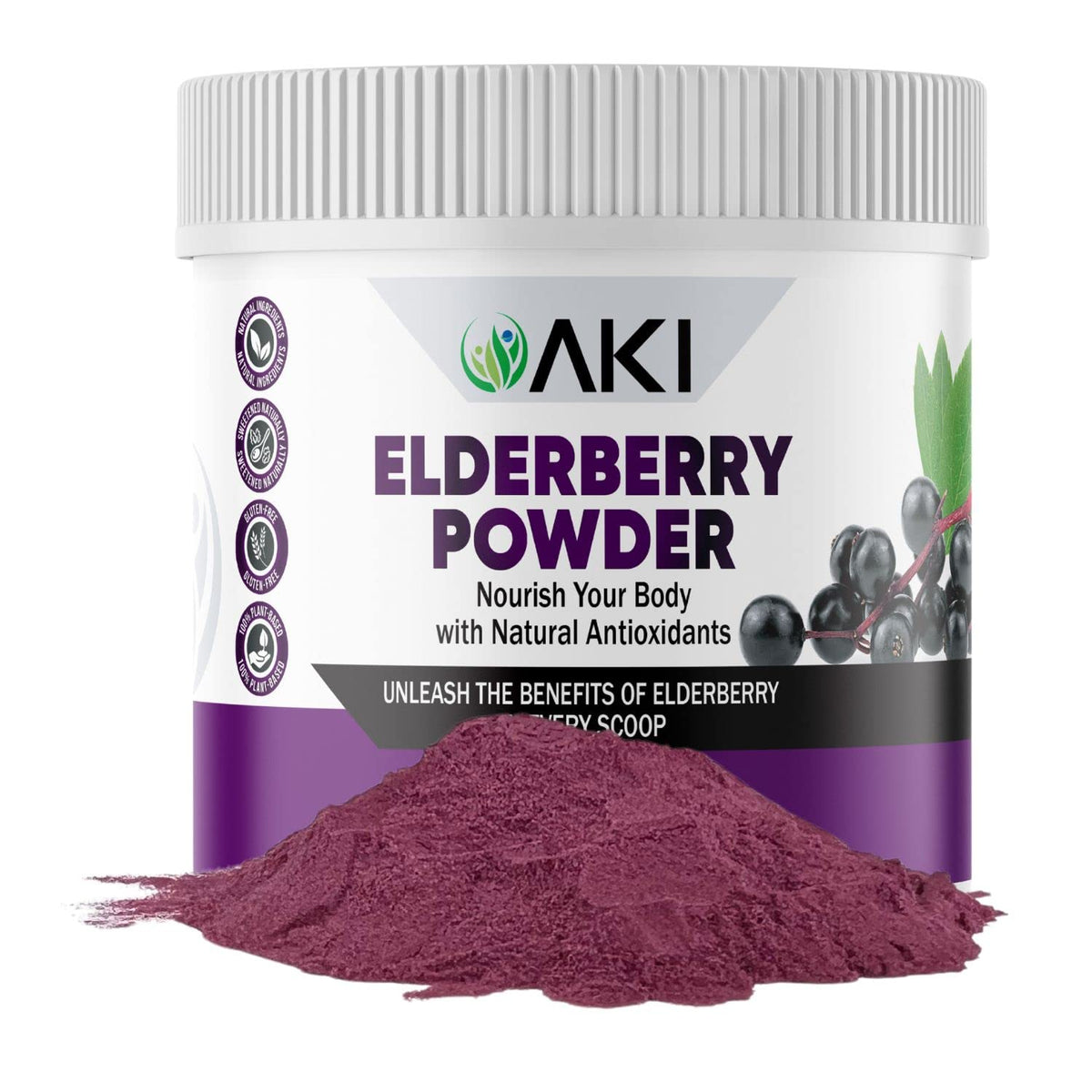 AKI Organic poudre de sureau noir pour smoothie velouté et nutritif.