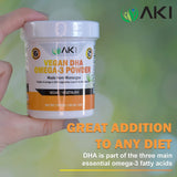 AKI ORGANIC Utilisation quotidienne de la poudre DHA Microalgue, sans arrière-goût.