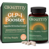Bouteille Akkermy Probiotique avec étiquette claire et promesse de satiété.