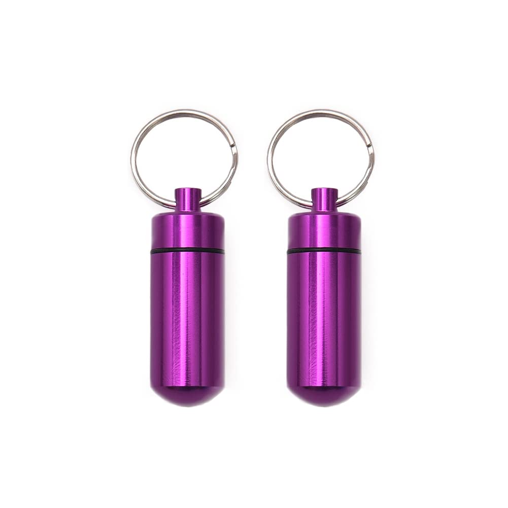 AKOAK flacon-pilules rond violet, étanche, idéal pour emporter des pilules en randonnée.