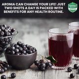 Étiquette Akronia Valley: aronie pure, contrôle qualité américain.