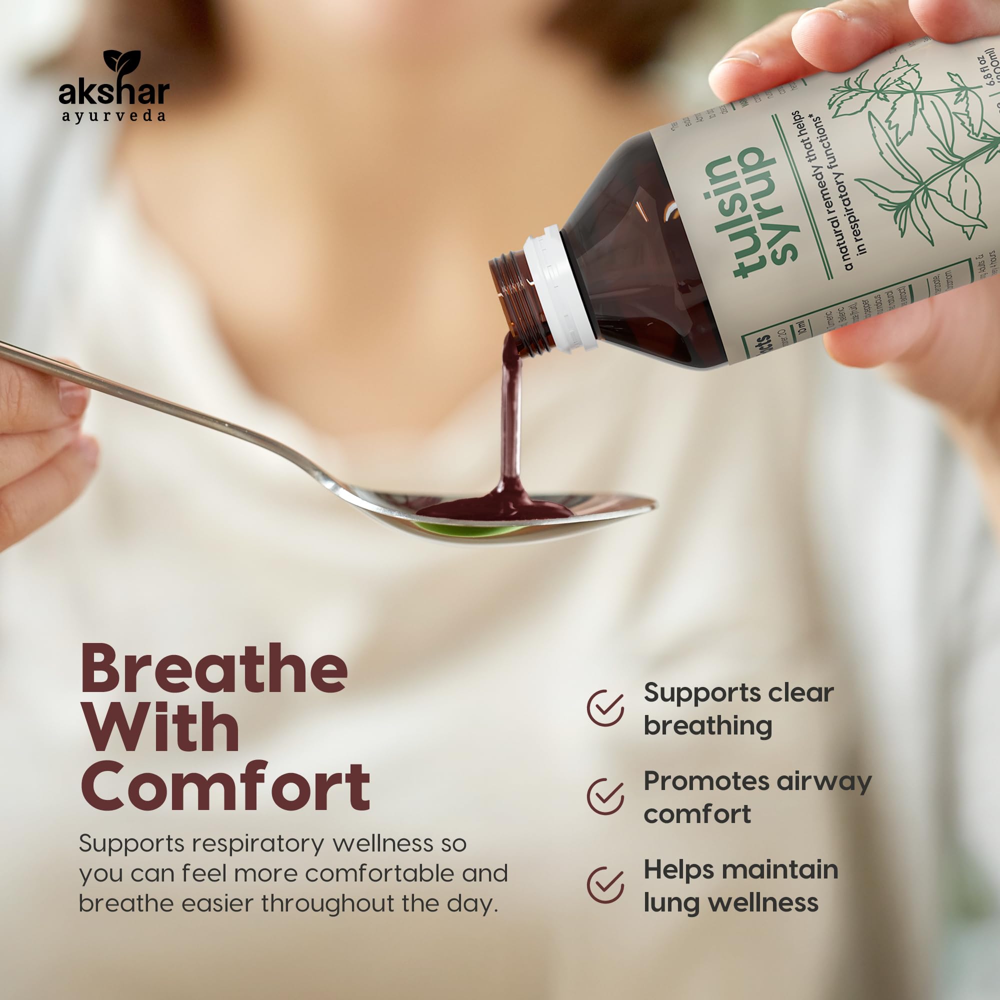 AKSHAR Tulsin Syrup – Sans alcool, solution naturelle pour les voies respiratoires.