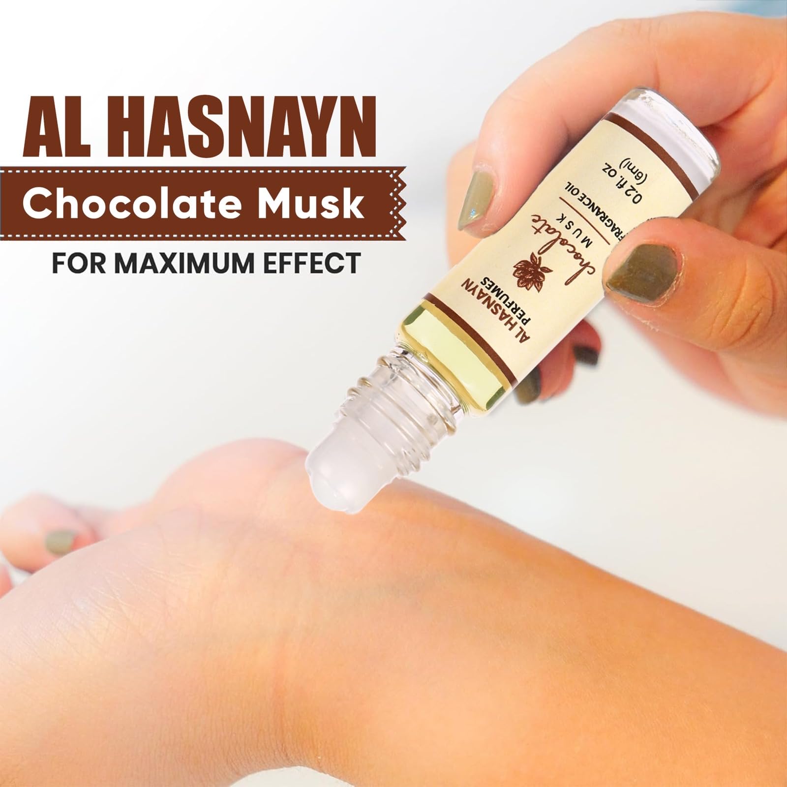 AL HASNAYN Chocolat Musqué Roll-On Portable, prêt à emporter partout.