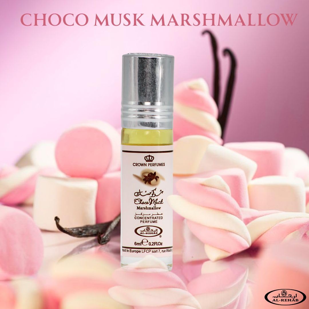 Al-Rehab Choco Musk Marshmallow — flacon cœur notes chaleureux qui évoquent une douceur réconfortante.