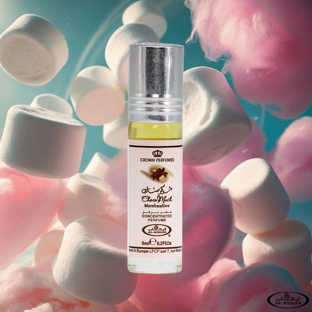 Al-Rehab Choco Musk Marshmallow — roll-on pratique pour une application précise et portable.