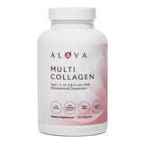 Capsules Alaya Naturals collagène hydrolysé I à X pour flexibilité et éclat.