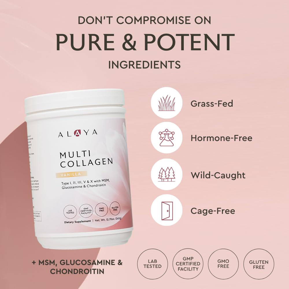 Flacon Alaya Naturals multi collagène vanille, pratique pour routine quotidienne