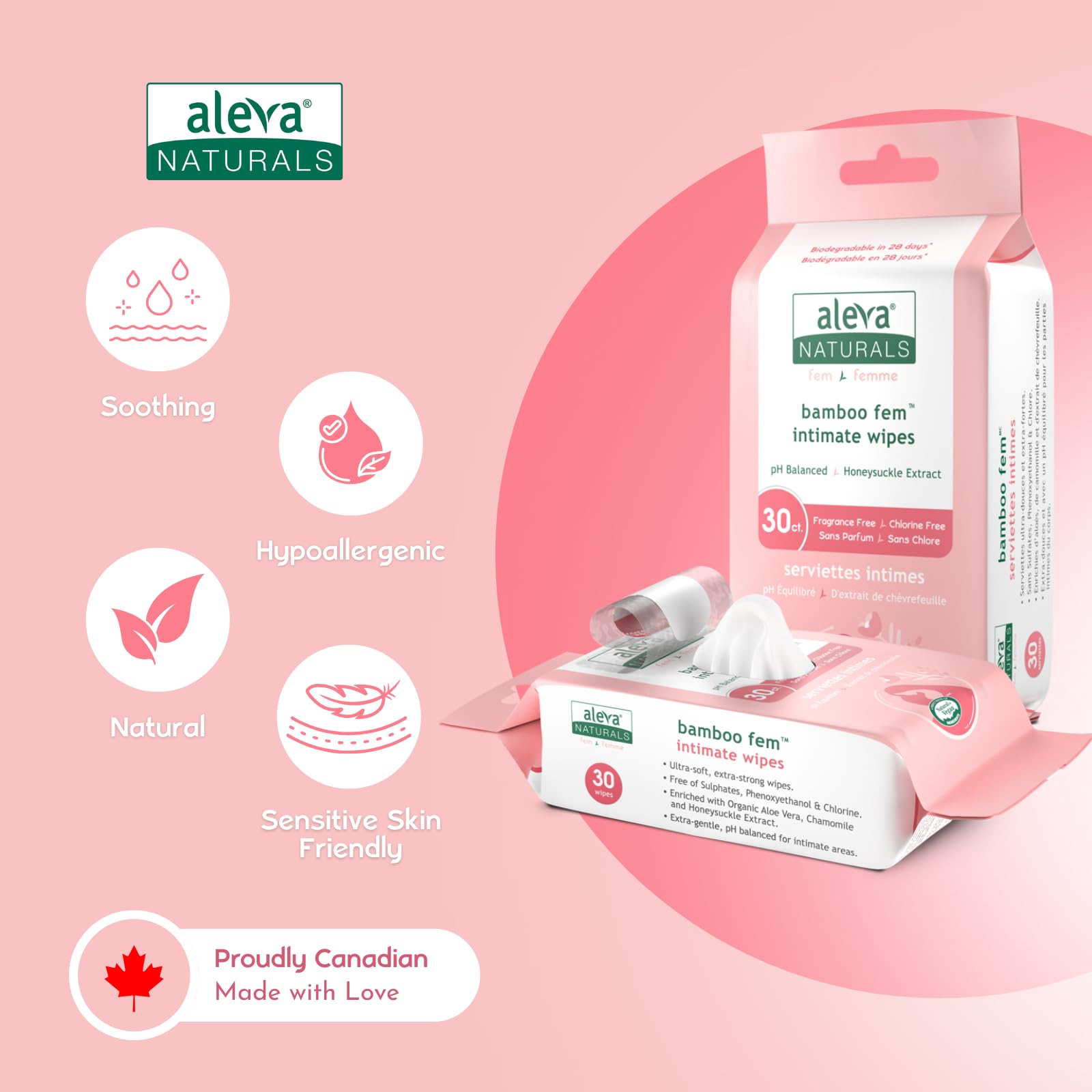 Ingrédients naturels Aleva Naturals : Aloe Vera et Camomille pour apaiser