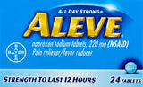 Aleve boîte 24 comprimés, pratique à transporter.