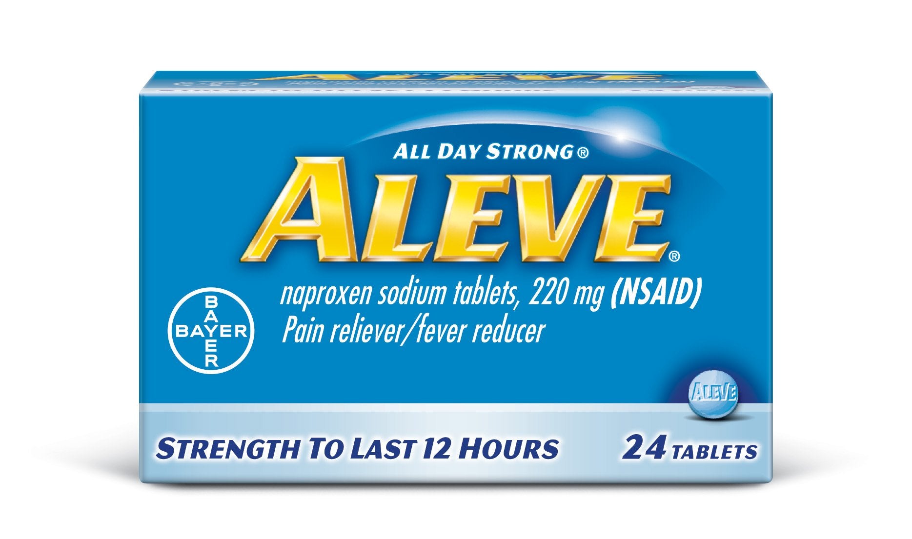 Aleve bouteille 220 mg, soulagement quotidien potentiel.