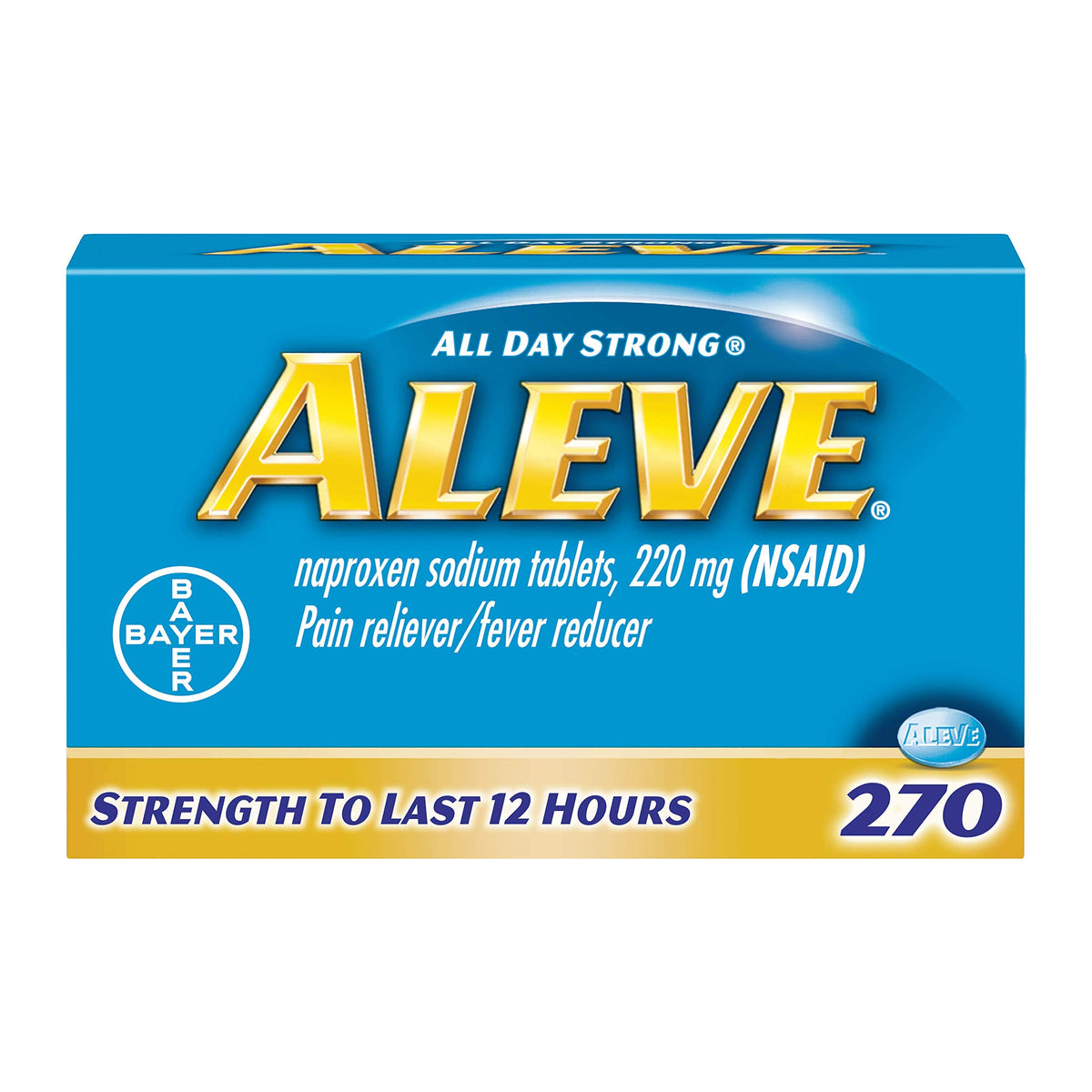 Aleve caplets dans la bouteille, facilité d'utilisation et dosage pratique.