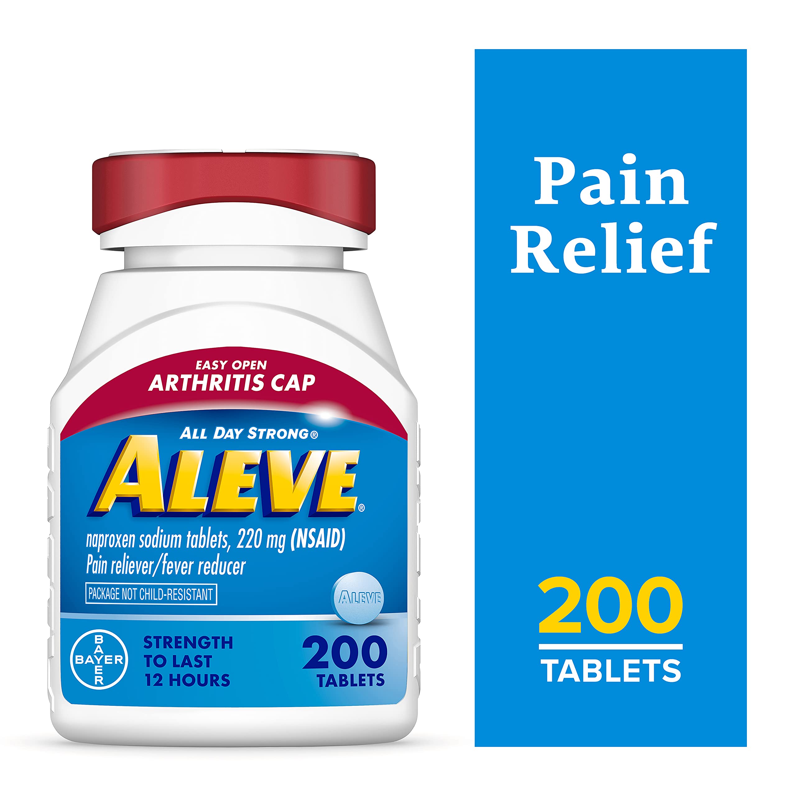 Aleve soulagement douleurs arthrite légère, comprimés faciles à prendre.