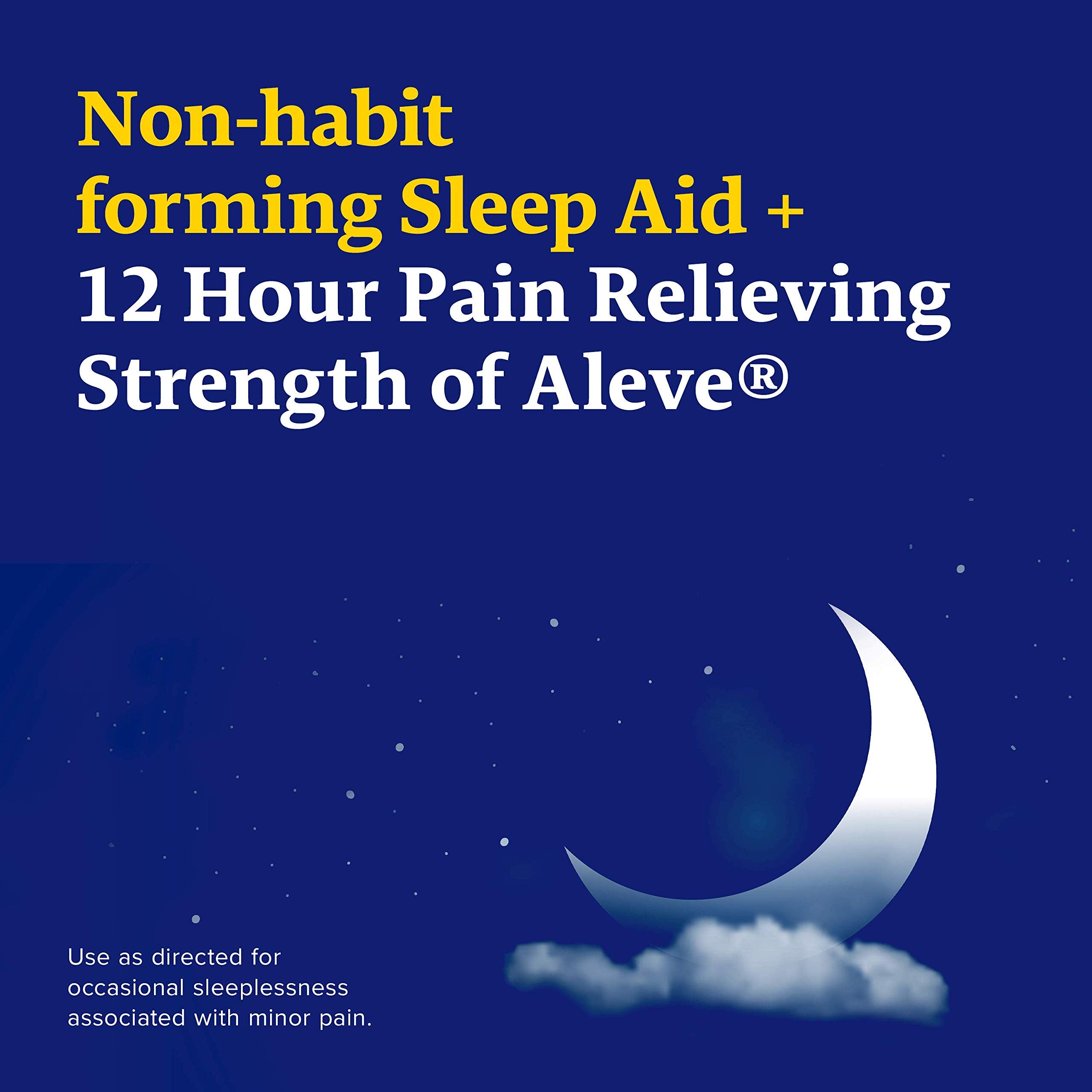 Aleve PM – bouteille ergonomique facilite le dosage nocturne et la prise en main.