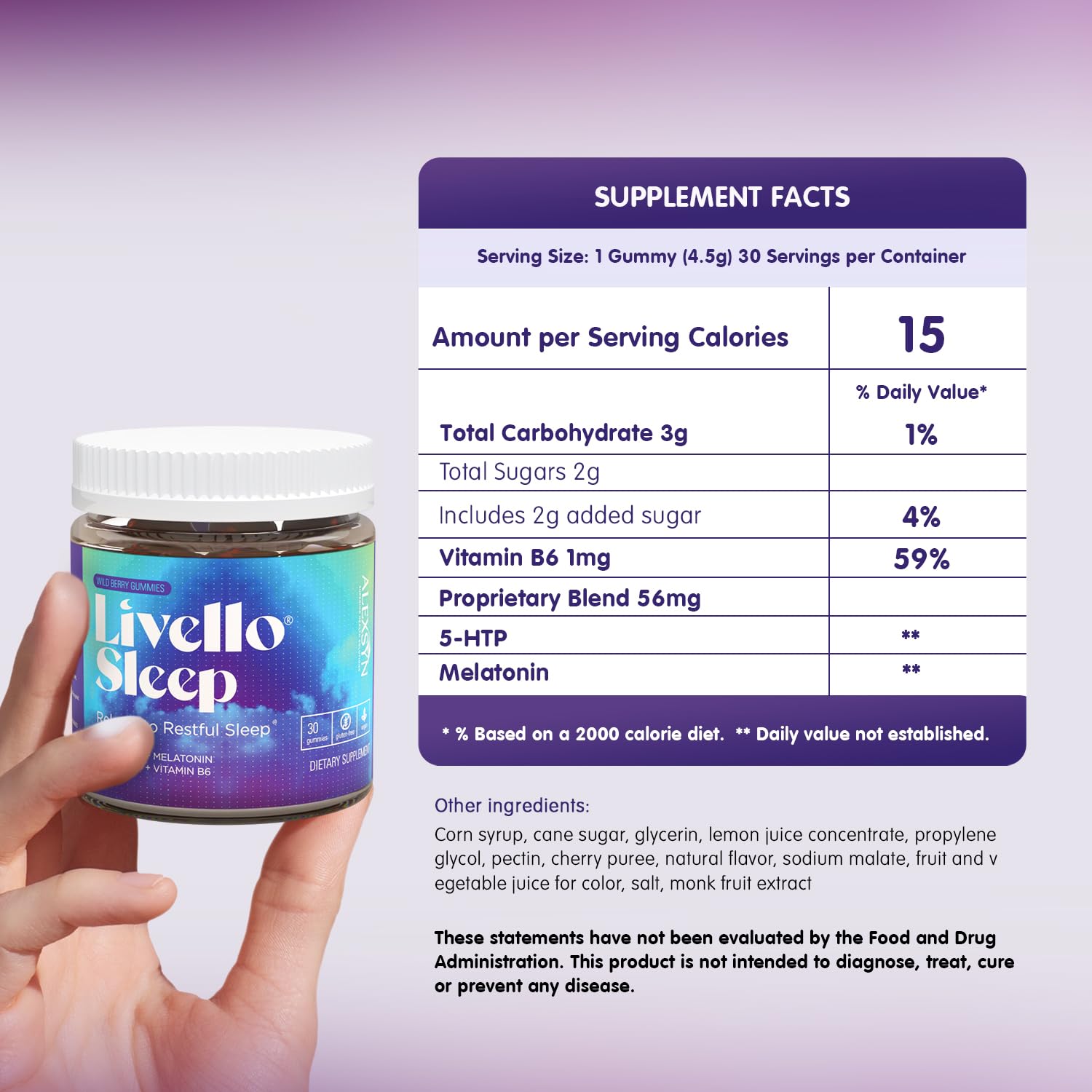 Produit végan et sans gluten d’Alexsyn Livello Sleep, adapté à différents régimes